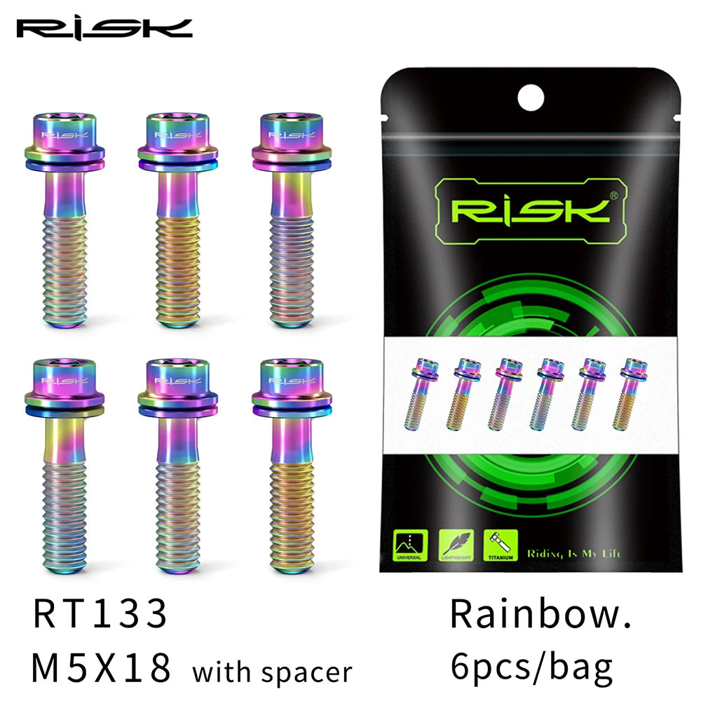 6pc RISK Ti Bolts With Washer M5x18/20mm Titanium Screw For MTB Road Bike Front Fork Bicycle Stem Fixed Bolt Cycling Accessories