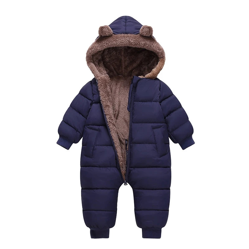 Autumn Winter Newborn Boys Girls Rompers Fleece-lined Zipper Keep Warm Hooded Bodysuits For Baby Kids Children Birthday Present