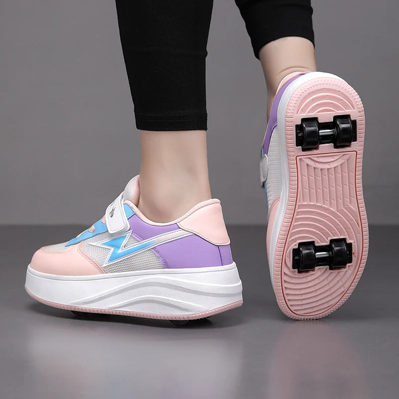 Children's walking shoes Girls 2025 new breathable roller skates boys primary school four wheel roller shoes can walk and slide