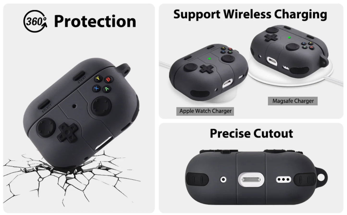 3D Gamepad Silicone Case for AirPods 4 2024/Pro 2, Cute Cartoon Shockproof Cover with Carabiner, Wireless Charging