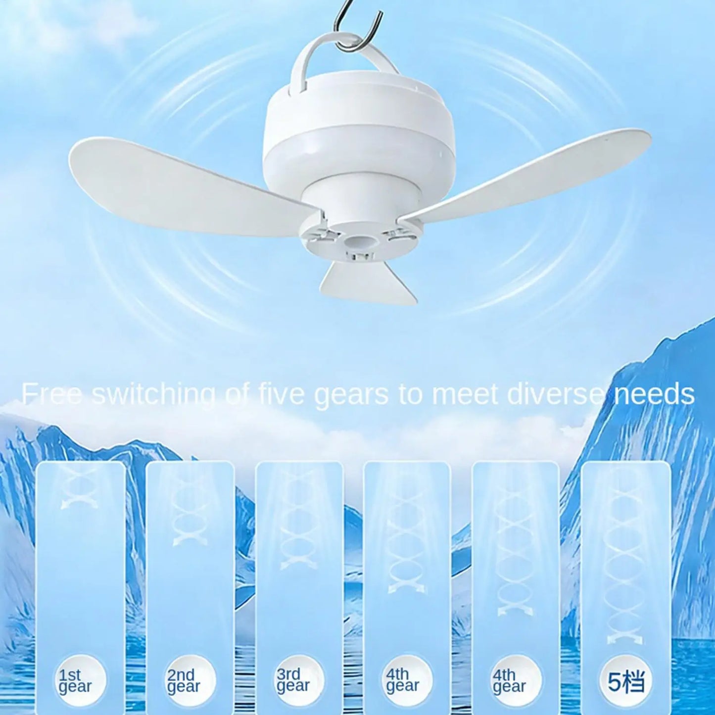 Ceiling Fan With LED Light and Remote Control USB Charging Household Outdoor Camping Tent Student Dormitory Bed Small Fan