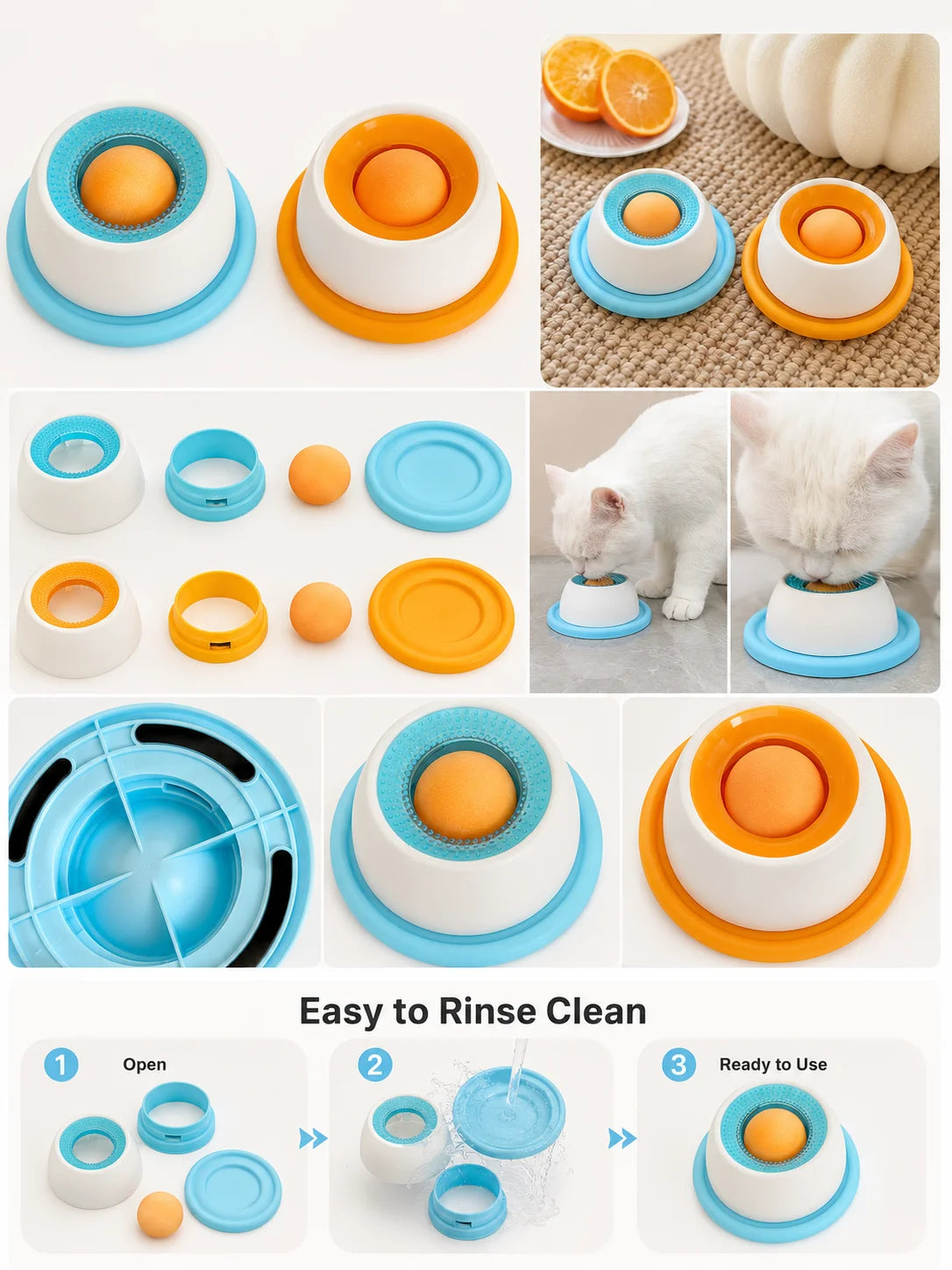 Pet Lick Plate Slow Feeder Bowl for Cats Small Dogs Rotating Ball Treat Toy Anti Slip Licking Mat for Wet Food
