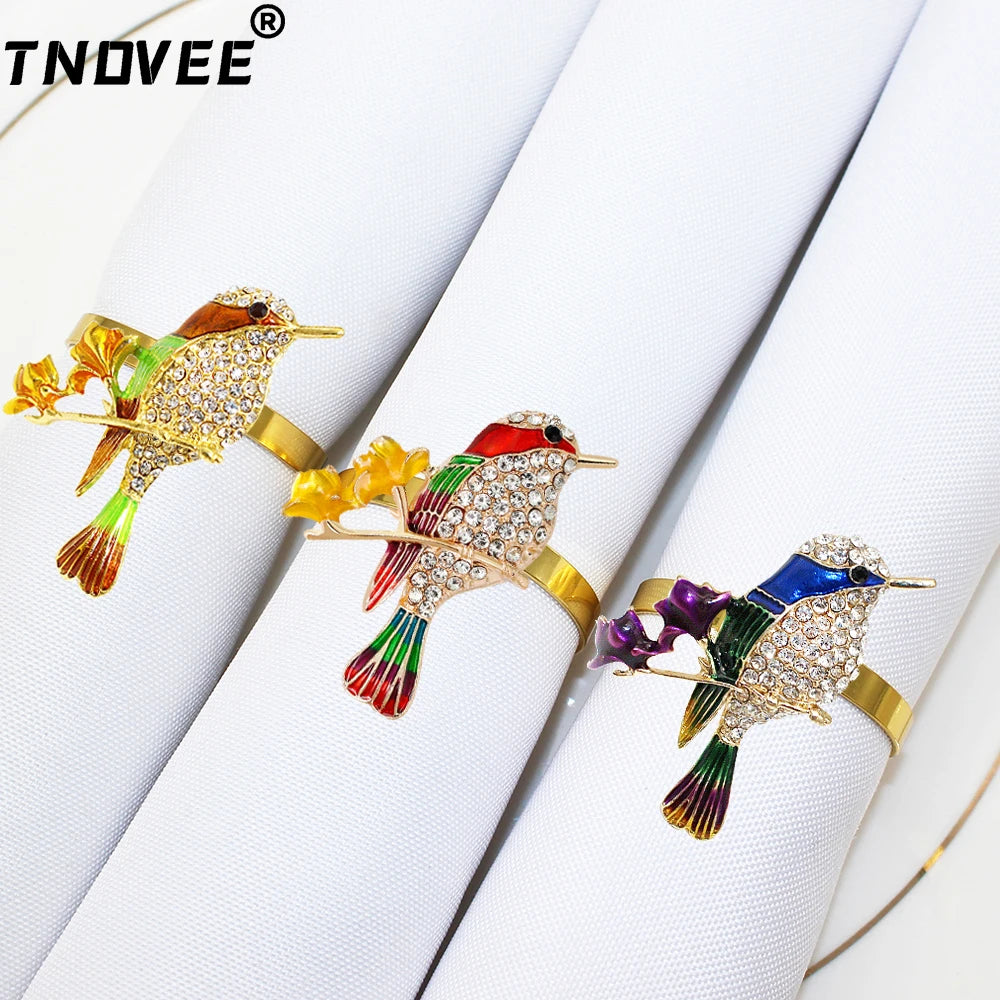 20Pcs Crystal Bird Tree Branch Napkin Rings Rhinestone Hummingbird Animal Napkin Holder for Christmas Wedding Dinner Party Decor
