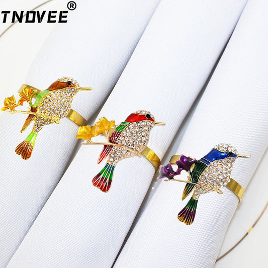 20Pcs Crystal Bird Tree Branch Napkin Rings Rhinestone Hummingbird Animal Napkin Holder for Christmas Wedding Dinner Party Decor