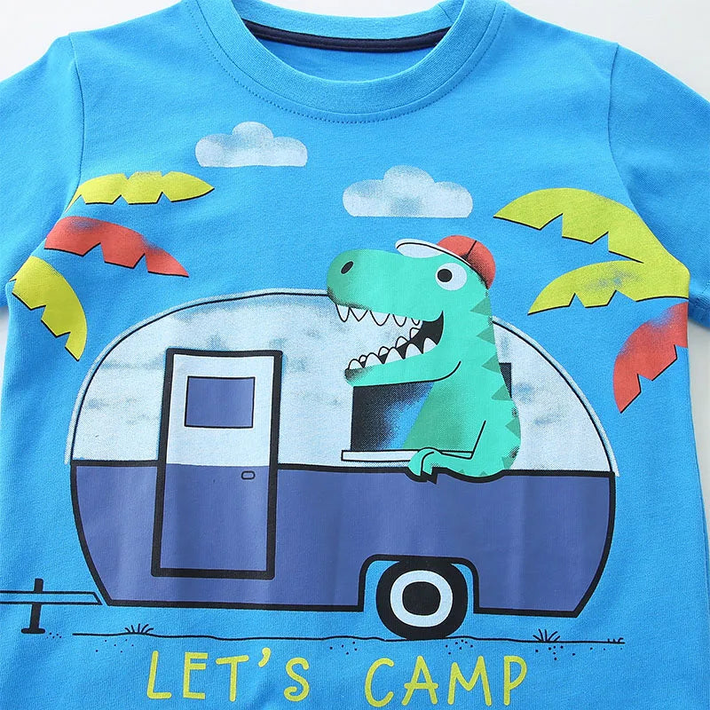 Little maven Children's Clothing 2024 Summer Tops New Kids Clothes Toddler Baby Boys Tees Cartoon Camp Dinosaur T Shirts Cotton
