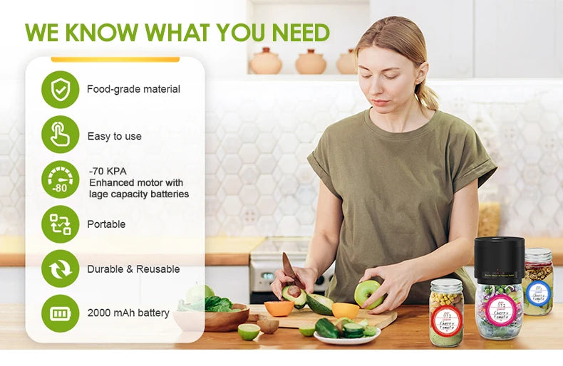 Wancle Electric Mason Jar Vacuum Sealer LCD Digital Display Cordless Vacuum Sealer Kit for Wide and Regular Mouth Mason Jars