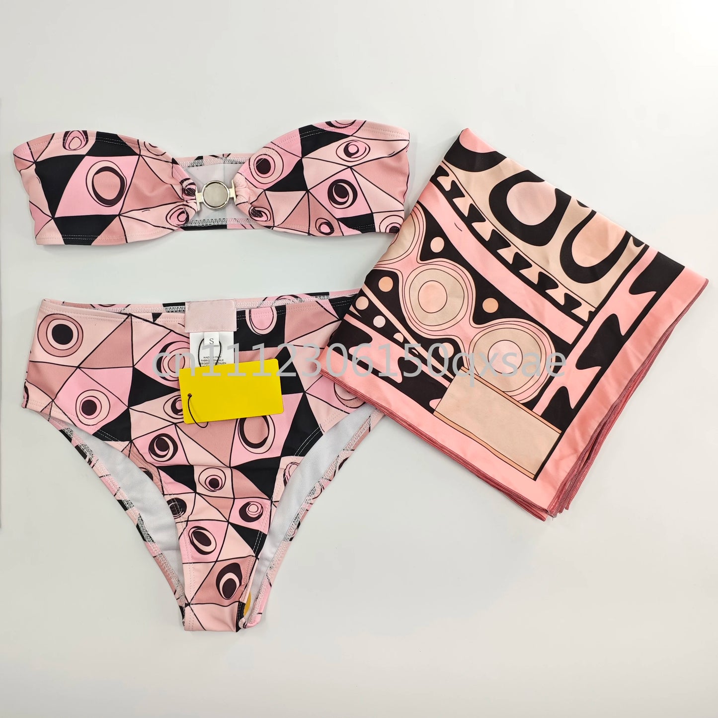 Women's Pink Headband Scarf Swimsuits with Letter Signature Logo Lady Headband Scarf Bikini Sets Beachwear Swimwear