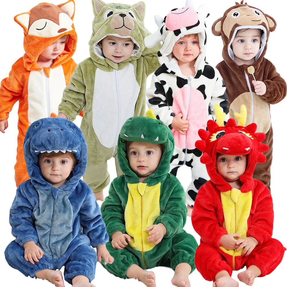 Baby Kigurumi Dragon Cow Monkey Animal Cosplay Costume Baby Girl Pajamas Winter Plush Jumpsuit for Toddler Boys 1 to 2 3 4 Years