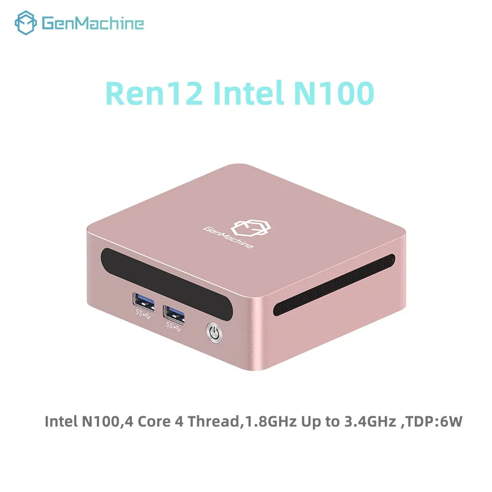 Genmachine Mini PC Intel Alder Lake N100 4 Core 4 Thread 3.4GHz TDP 6W 8GB DDR4 256GB PCIe 3.0 SSD WiFi 6 BT5.2 Desktop Computer