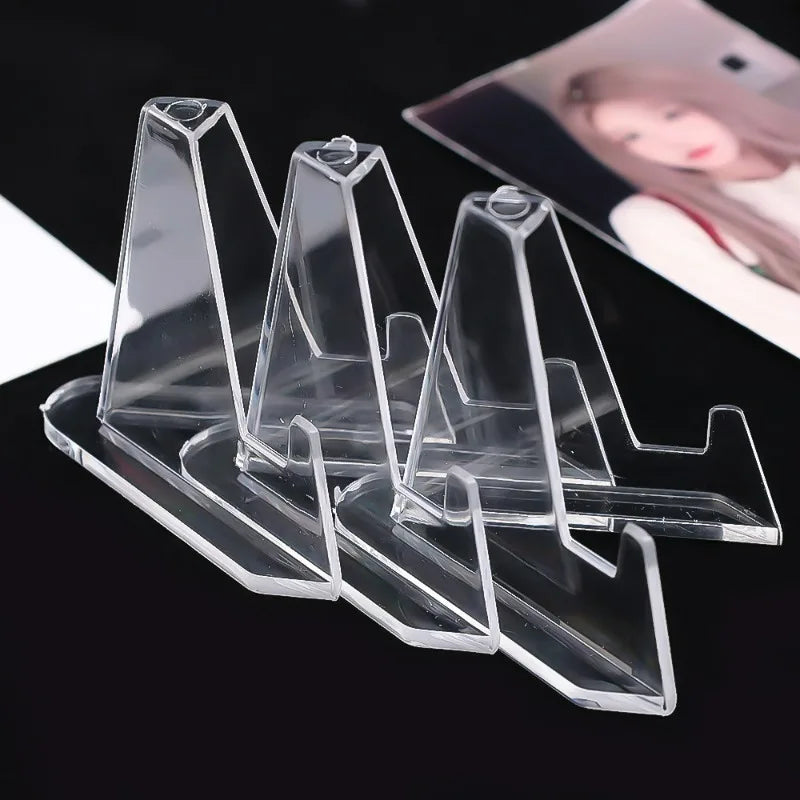 1/50x Clear Acrylic Card Display Stands for Business Card Medals Coins Pictures Desk Organizer Home Office Decor Triangle Holder