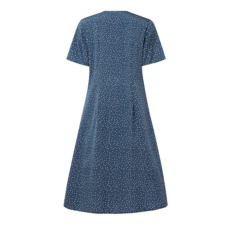 ZANZEA Women Summer Casual Dress 2025 Short Sleeve Polka Dot Bohemian Holiday Sundress V-Neck Loose Buttons Beach Vestidos Robe