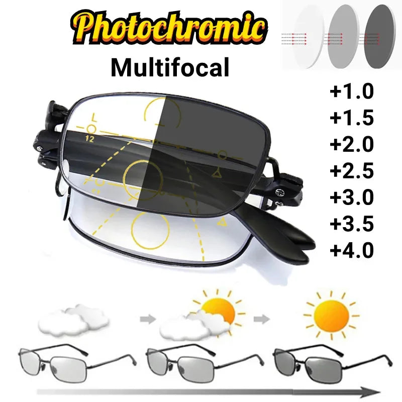 Intelligent Anti Blue Light Hyperopia Eyewear Photochromic Folding Presbyopic Glasses Progressive MultiFocus Reading Eyeglasses