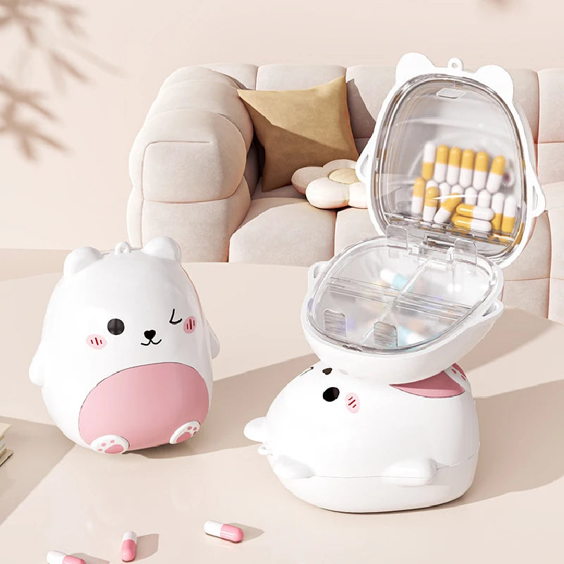 Cute Cartoon Bear Mini Pill Box 5 Independent Sealed Compartments Moisture-proof Portable Pocket Travel Medicine Tablet Storage