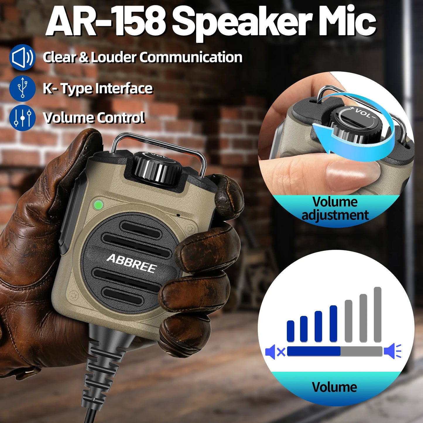 ABBREE AR-158 Speaker Mic Long Standby Volume Adjustable Clear Sound Compatible with Baofeng UV-5R Mini UV-5RH K Type Ham Radio