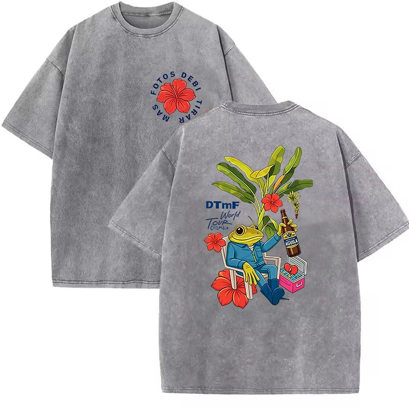 Soft Rapper Bad Bunny Vintage Washed Cotton T Shirts Debi Tirar Mas Fotos DTMF T-shirts Men's Clothing Fashion T-shirt Couples