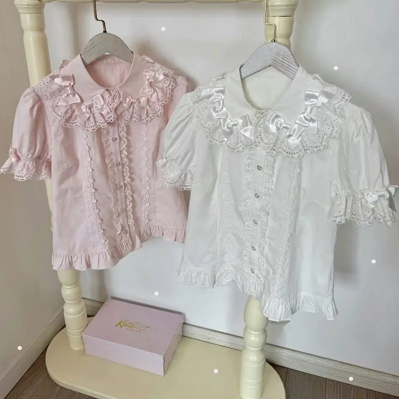 2025 New Summer Kawaii Short Sleeved Blouse Japanese Lolita Cute Sweet Versatile Thin Blusas Women Shirt Princess Party Vestidos