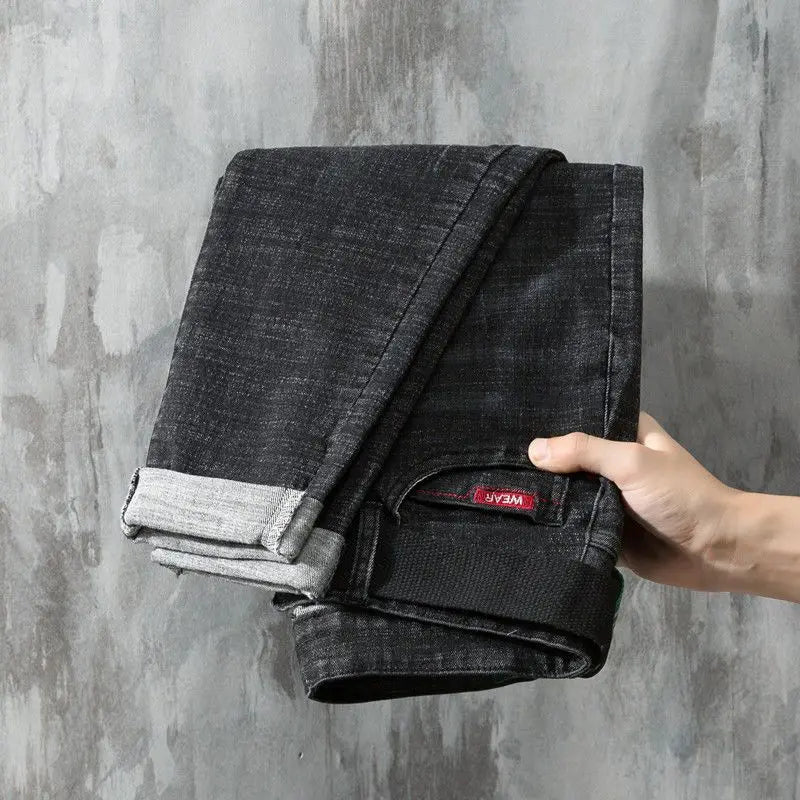 High Quality Fashion Luxury Washed Men's Slim Jeans Elasticity Black and Gray Classic Designer Cargo Denim Boyfriend Jeans Men