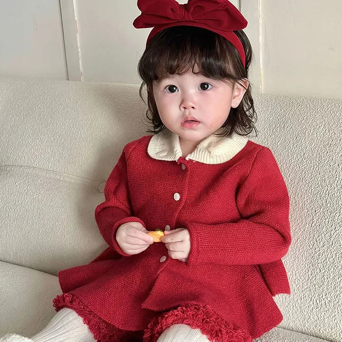 2024 New Autumn Winter Infant Baby Girls Clothing Set Long Sleeved Knitted Cardigan+Shorts Toddler Baby Knitted Clothes Suit