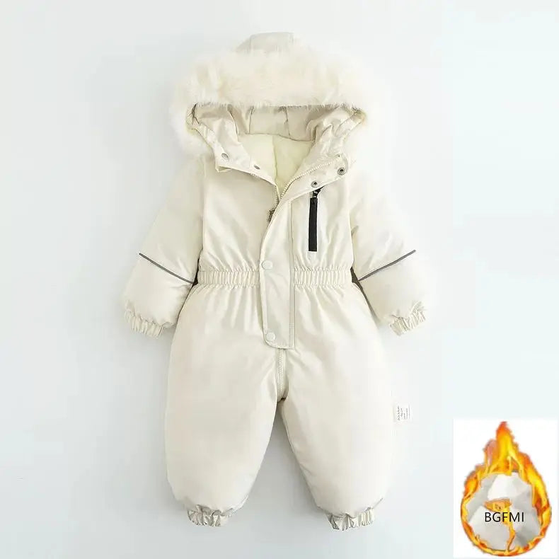Pink Warm and Thick Boys and Girls Ski Velvet Lining Clothes Jumpsuit  2025 Winter New Children's Clothing Jumpsuit 1-5Y Parka