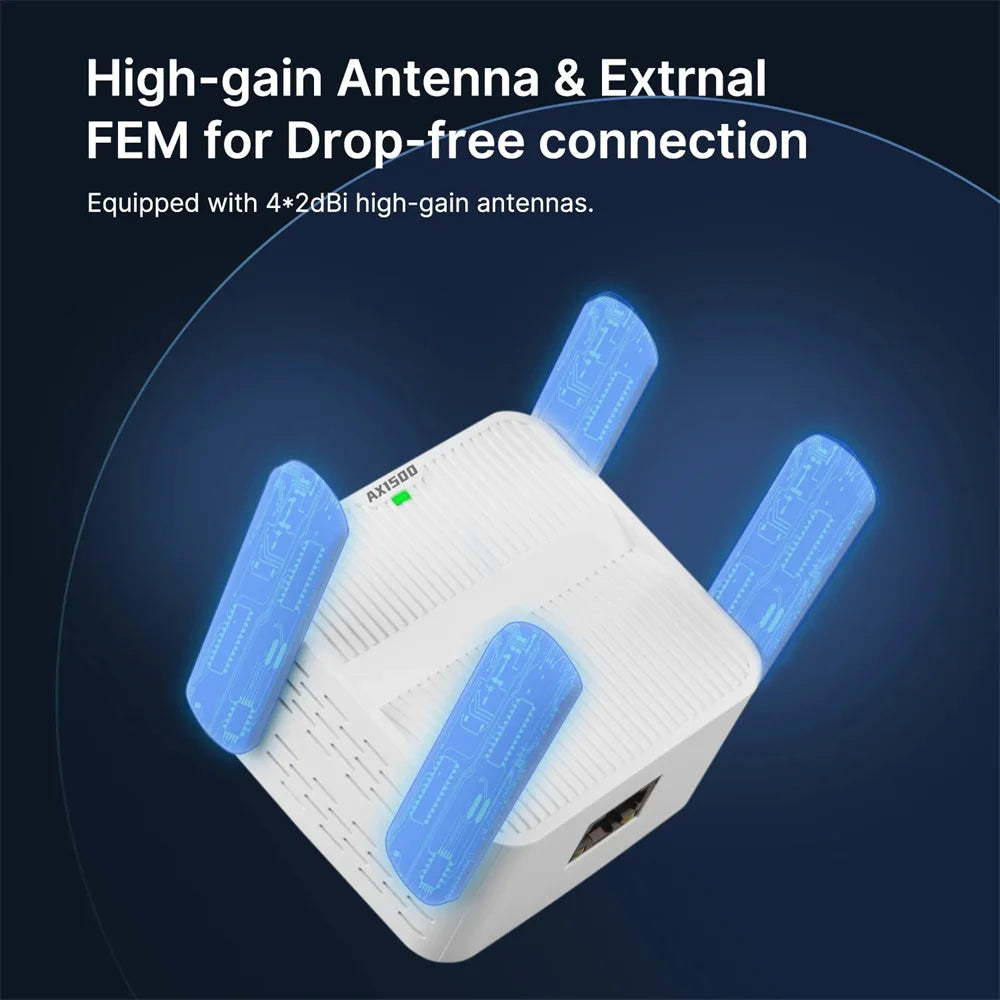5Ghz AX1500 WiFi 6 Repeater Extender Signal Booster 2.4G/5GHz Dual Band 4*2DBI Antennas Amplifier Long Range Network Easy Set