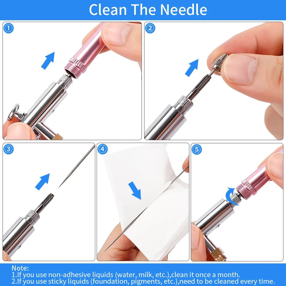 Top 0.3mm Pink Mini Air Compressor Kit Air-Brush Paint Spray Gun Airbrush For Nail Art Tattoo Craft Cake Nano Fog Mist Sprayer