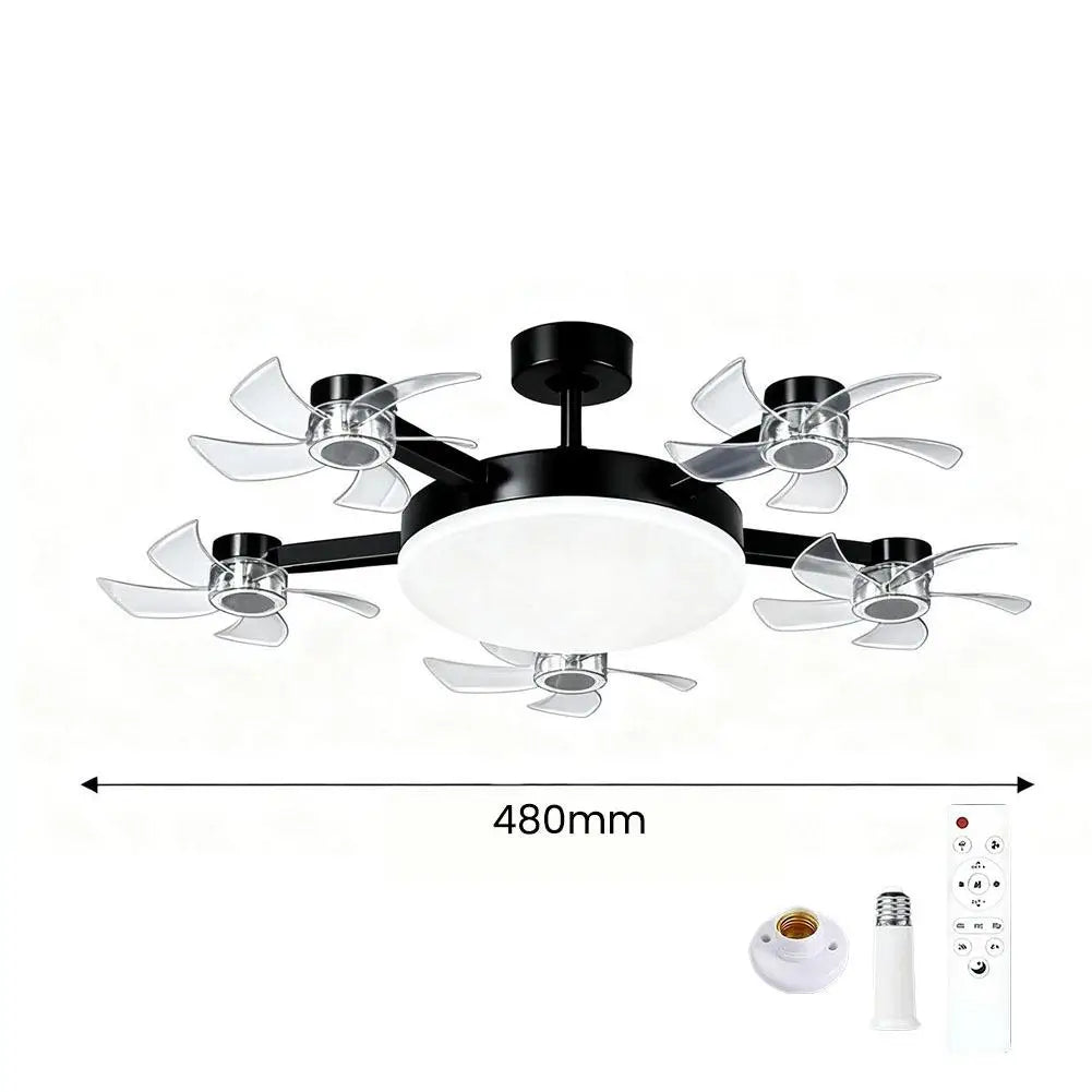 Drone Style Ceiling Fan Light E27 Base Remote Controlled Dimmable 3 Color LED Design  Retractable Blades for Living Room