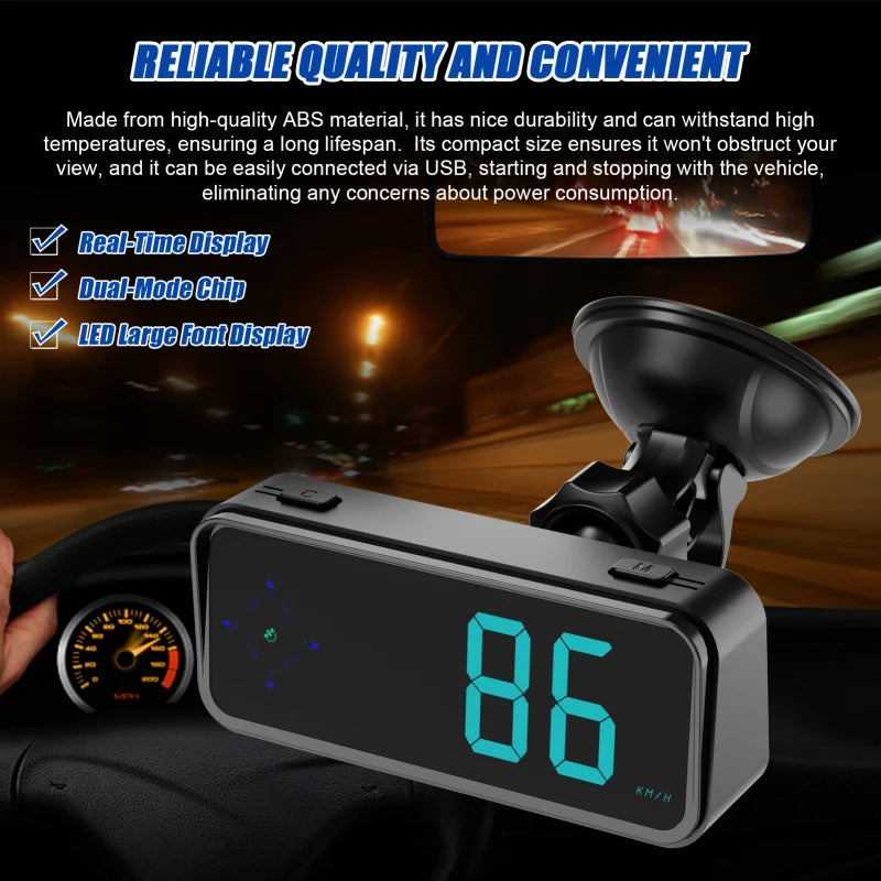 Car Headup Display GPS Digital Speedometer KM/H MPH Switchable with Colorful LED Display Digital Clock Driving Direction Display