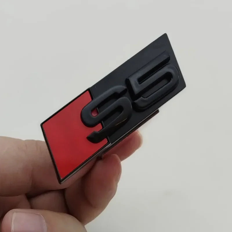 1pcs ABS Car Front Grill Badge For Audi S 3 4 5 6 7 8 Auto Styling caR Sticker Chrome Black Logo S3 S4 S5 S6 S7 S8 Emblem