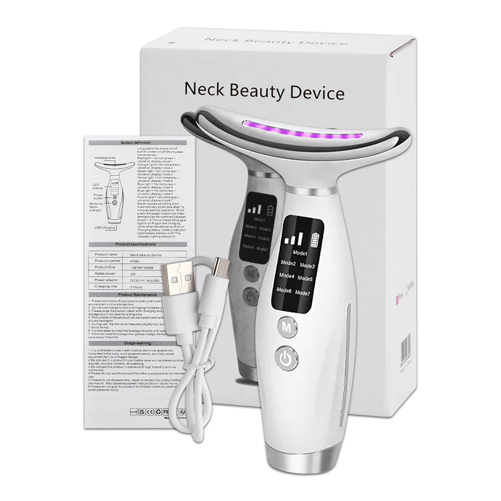 USB Rechargeable Anti Wrinkle Facial Massager 7color Neck Face Beauty Skin Tighten Facial Lift Device Reduce Double Chin Tool