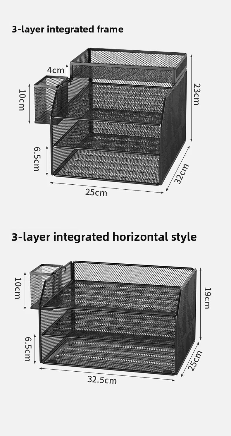 4 Trays Paper Organizer Letter Tray with Handle-Mesh Desk File Organizer, Paper Sorter Desk Organizer for Office, Home or School