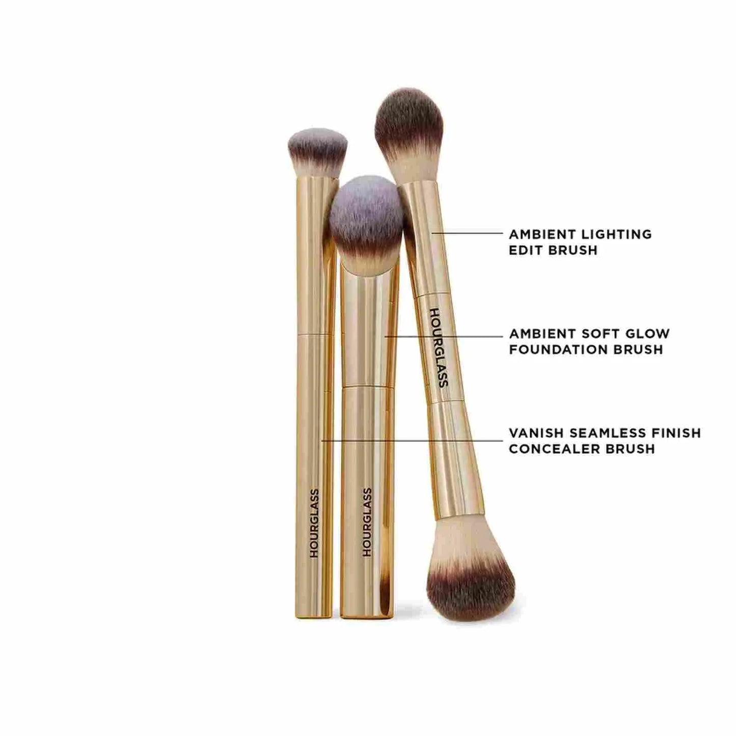 Hourglass Makeup Brush - 3piece Foundation Brush Loose Powder Brush Concealer Brush New Design + Brush Cartridge