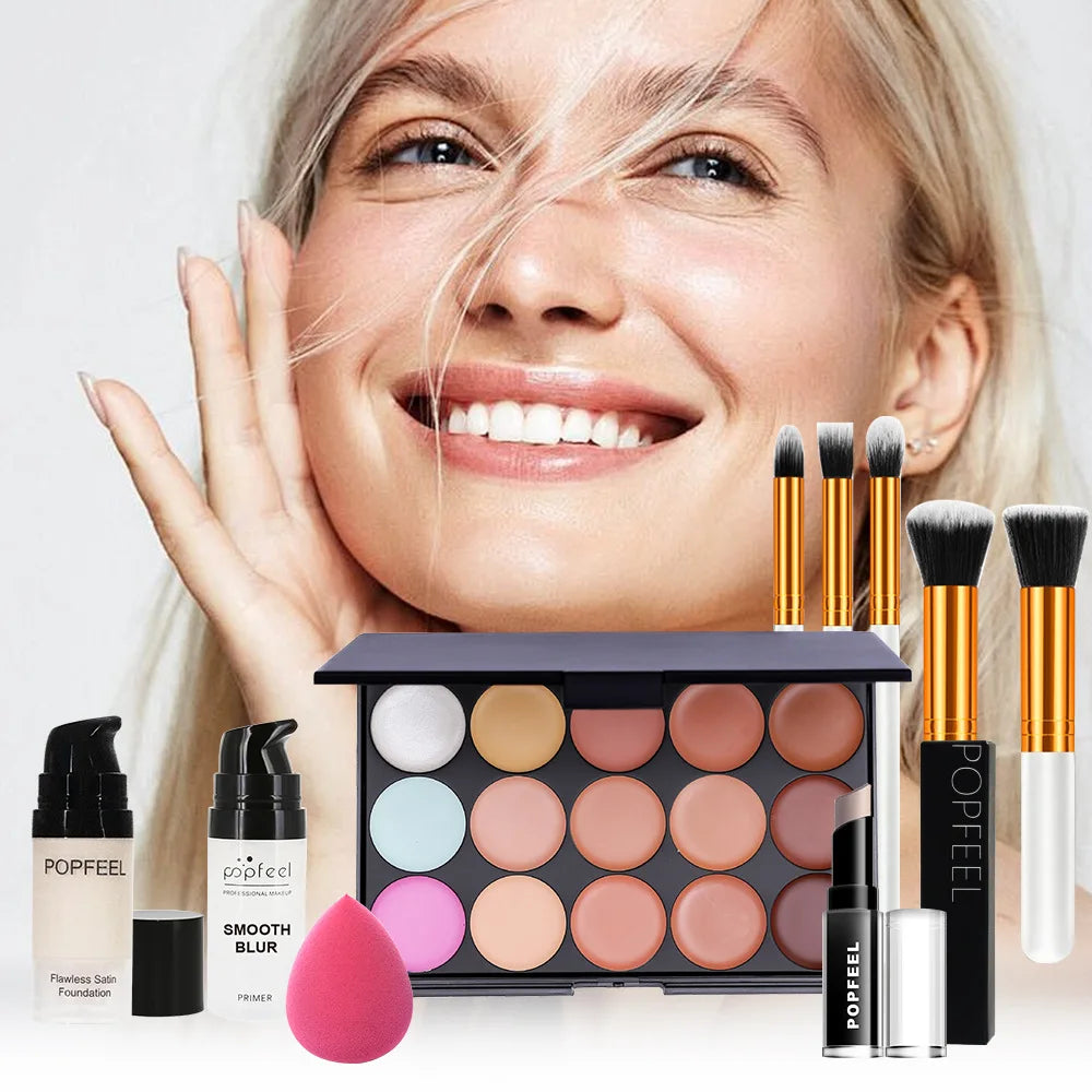 Essential Eye Makeup Set for Beginners Matte&Shimmer Eyeshadow Palette, Mascara, Eyebrow Pencil, Lip Eyeliner,Brush Tool Set Box