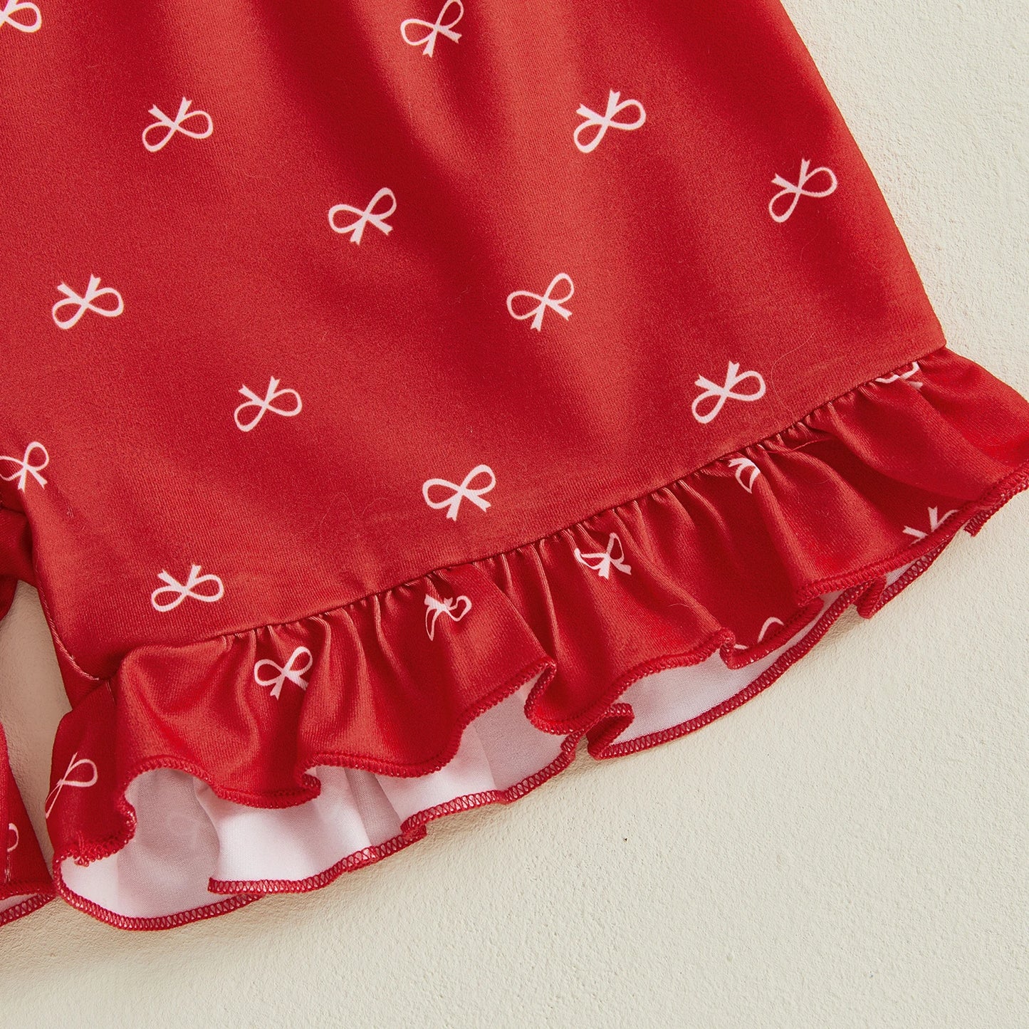 Summer Toddler Girls Loungewear Set Bow Print Short Sleeve Shirts Tops Elastic Waist Shorts Suit Infant Sleepwear Kids Pajamas