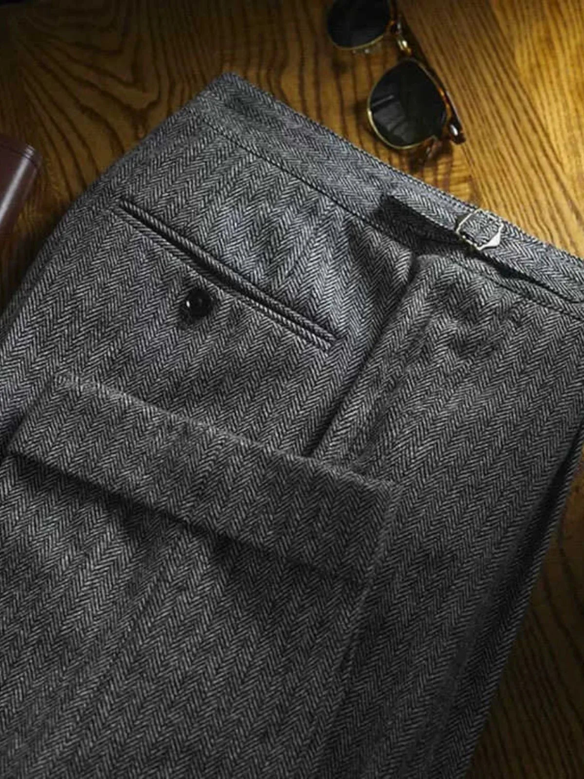 Vintage Naples Wool Herringbone Pants Autumn and Winter American-Style Coarse Twill British Slim-Fit Casual Pants