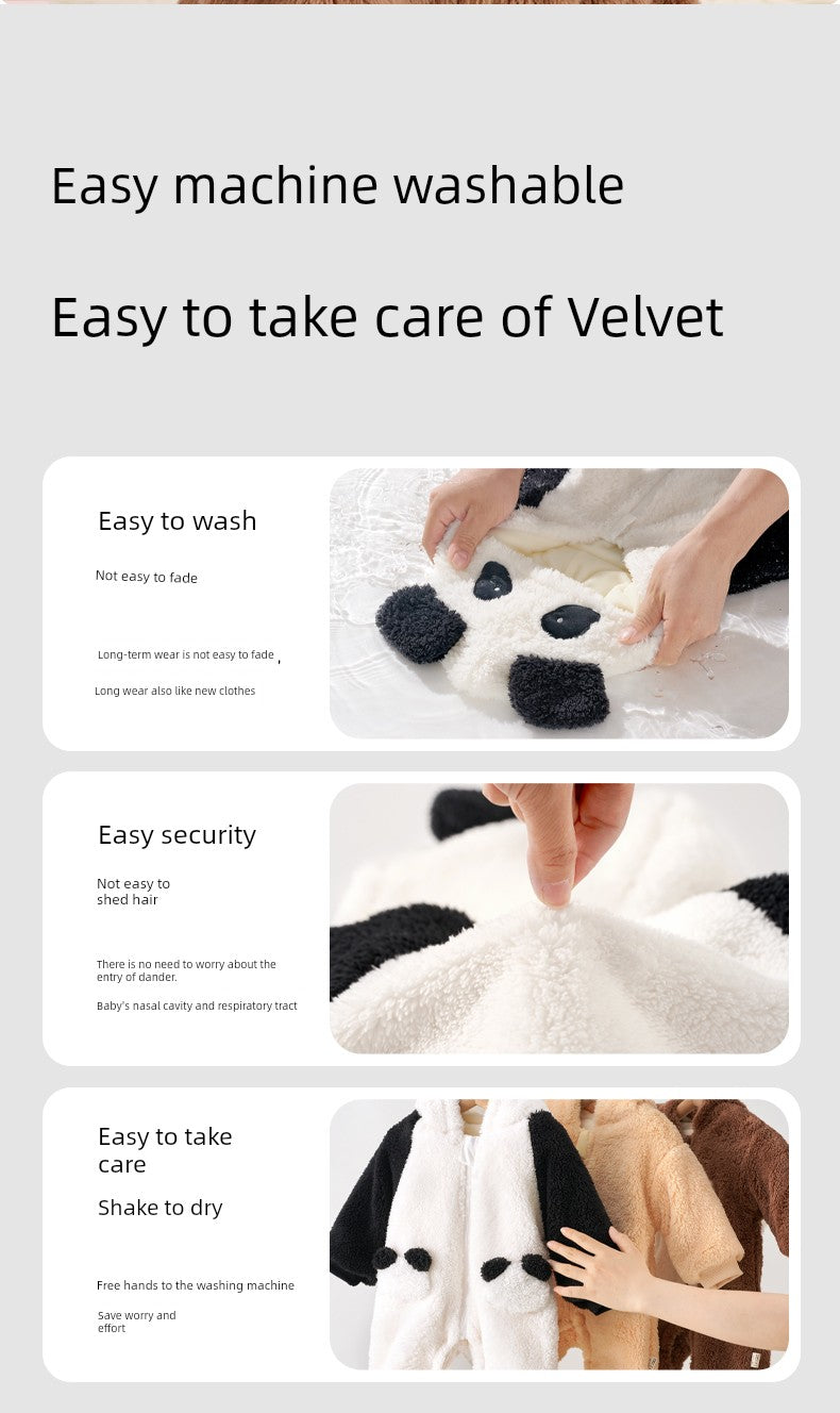 European Pregnant Woman and Baby Autumn and Winter Clothes Baby Going out Cotton-Padded Clothes Thickened Warm Jumpsuit Cute Double-Sided Velvet Outwear Romper