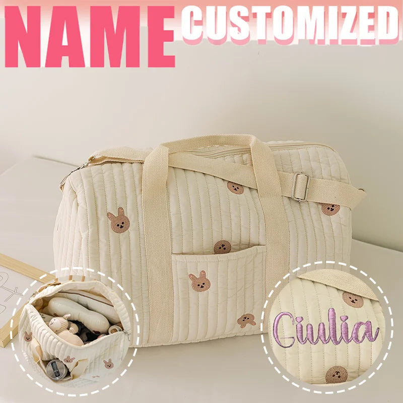 Personalized Small Bear & Bunny Diaper Bag Custom Embroidered Name Large Capacity Travel Mommy Bag Hospital Bag Baby Shower Gift
