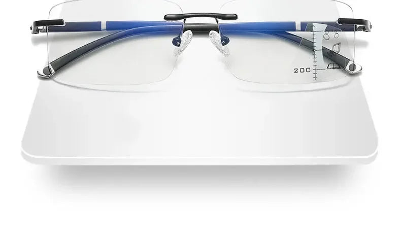 Rimless Photochromism Progressive Multifocal Reading Glasses Men Business Presbyopic Glasses Blue Light Computer Grade Glasses