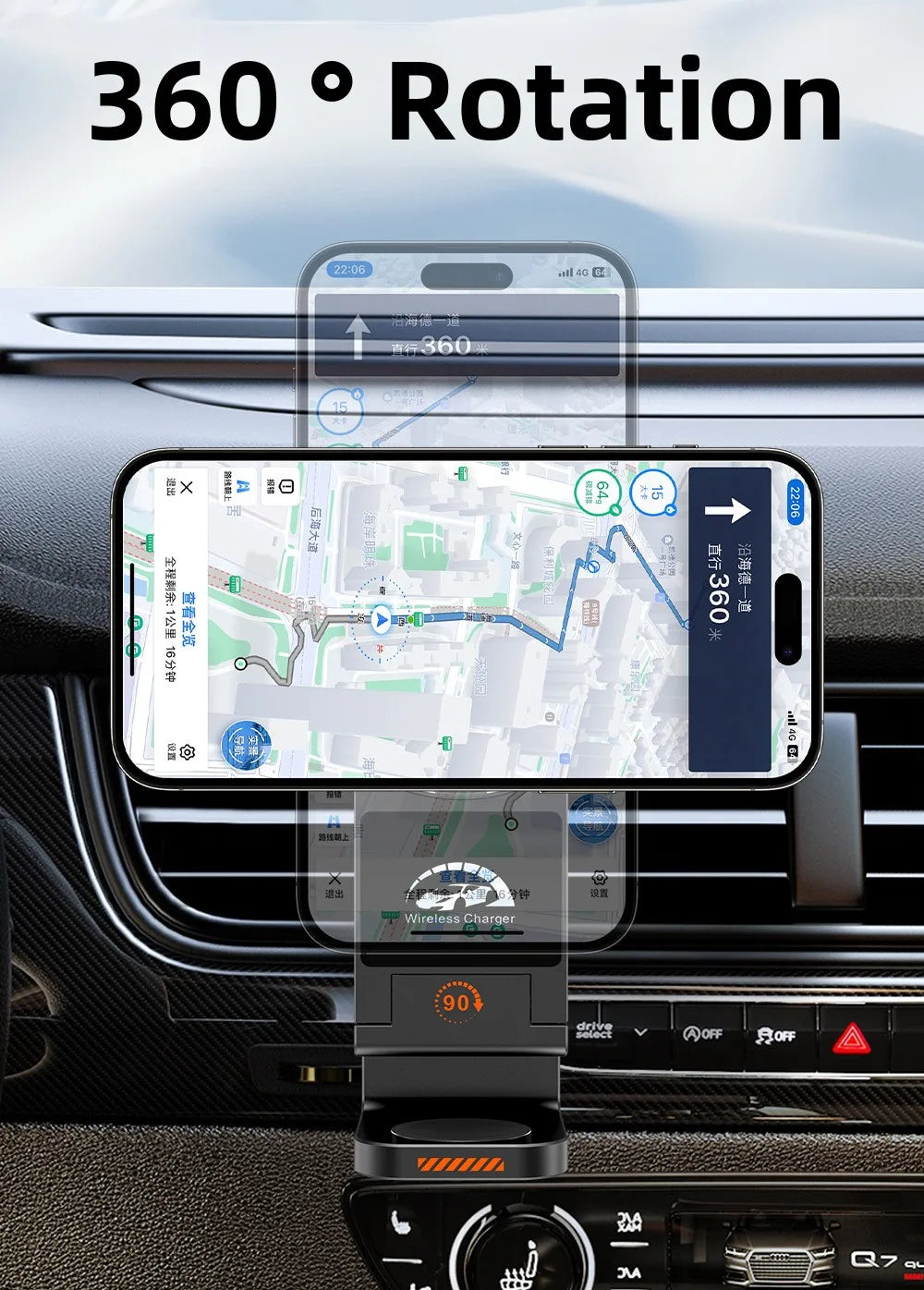 Magnetic Wireless Charger Car Phone Holder 15W Fast Charging  Air Outlet Hook Mount Stand for Magsafe IPhone 16 Earphone Iwatch