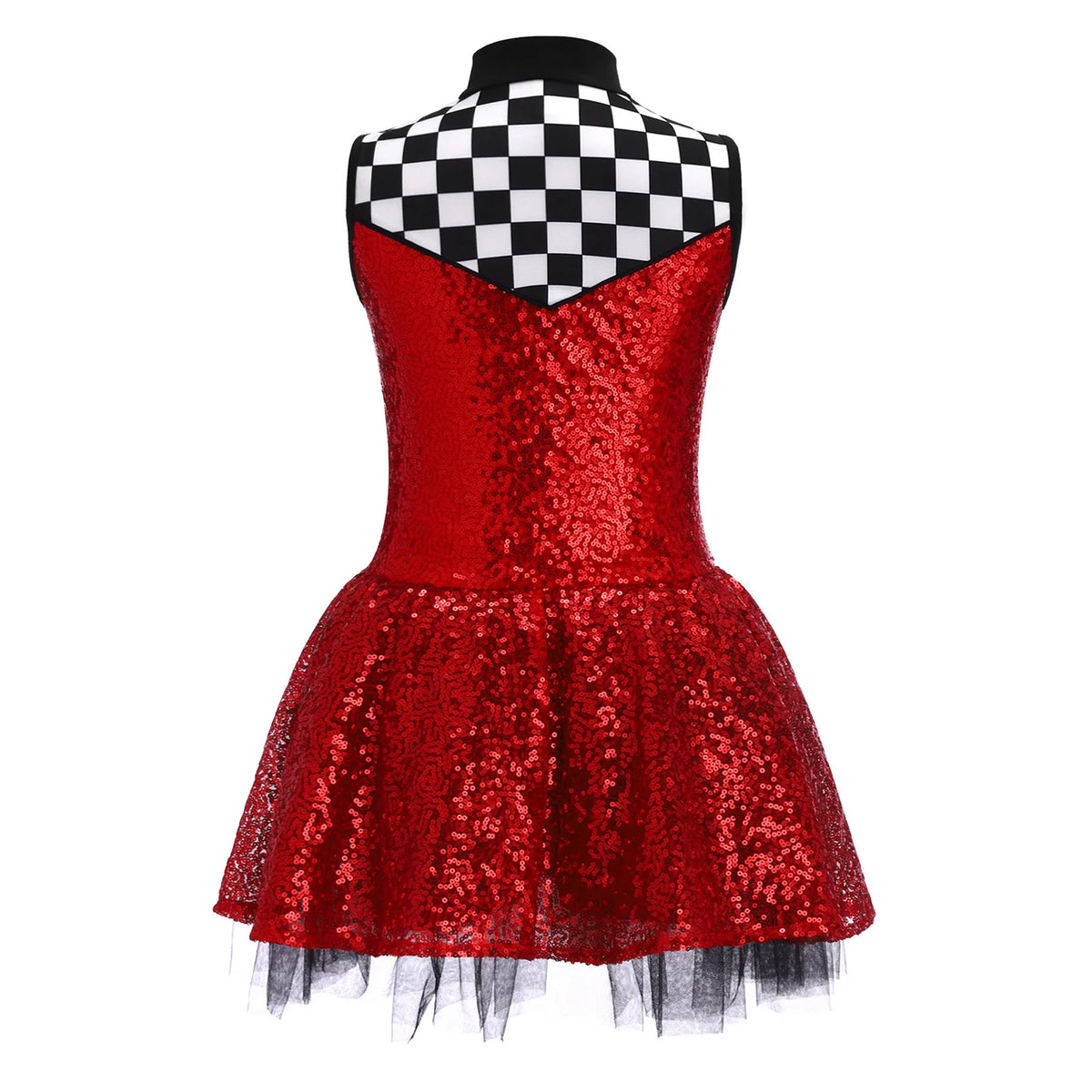 Kids Girls Checkerboard Racer Costume Halloween Car Driver Cosplay Leotard Dress with Tulle Skirt Themed Party Driving Roleplay