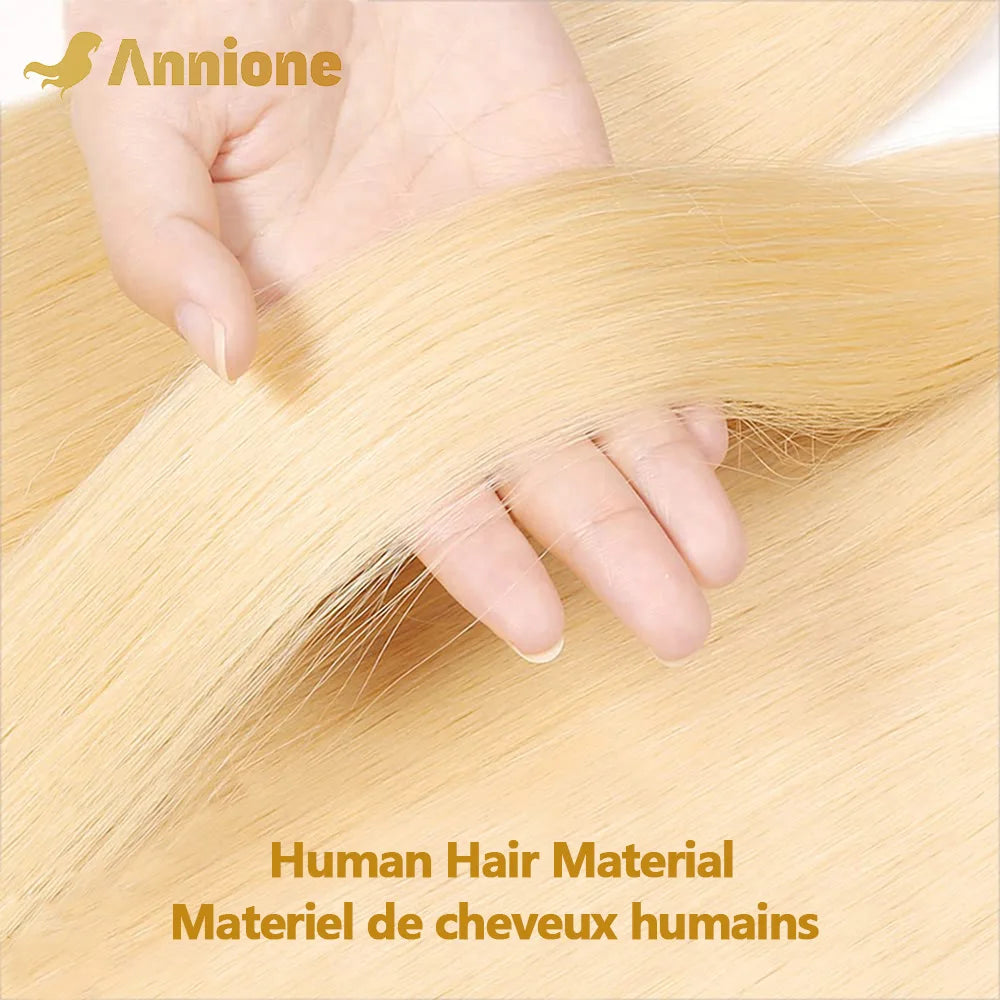 Annione 613 Human Hair Bundles 12A Straight Human Hair Bundles Raw Human Hair 100% Blonde 3/4 Bundles Hair Extensions For Women