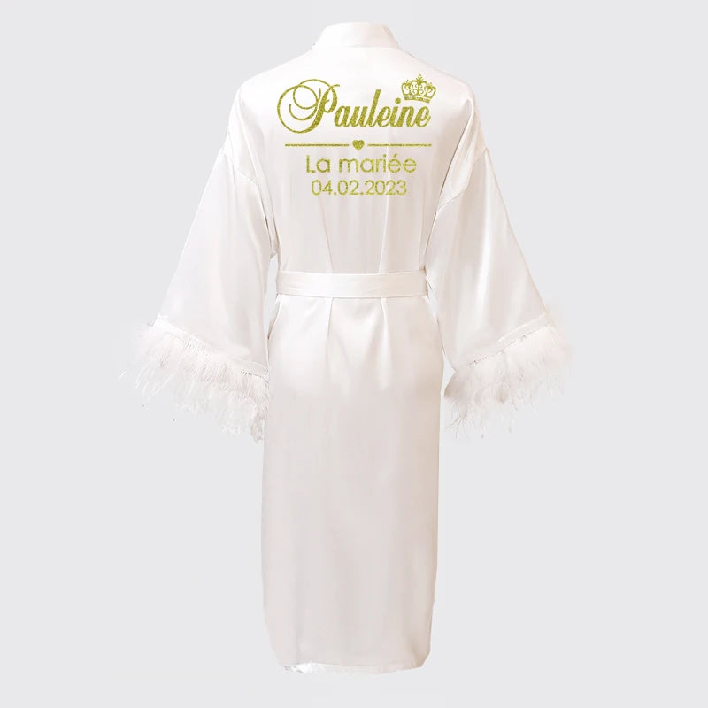 Customized Logo Bride Robe Wedding Bridesmaid Gift for Bridal Party Emulation Silk Soft Dress Home Bathrobe For Birthday Kimono
