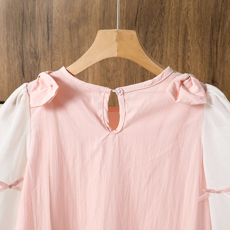 2025 Kids Clothing Autumn New Dress Pink O-Neck Long Sleeve A-Line Dress For Girls 8-12 Years Pretty Princess dress Party Set