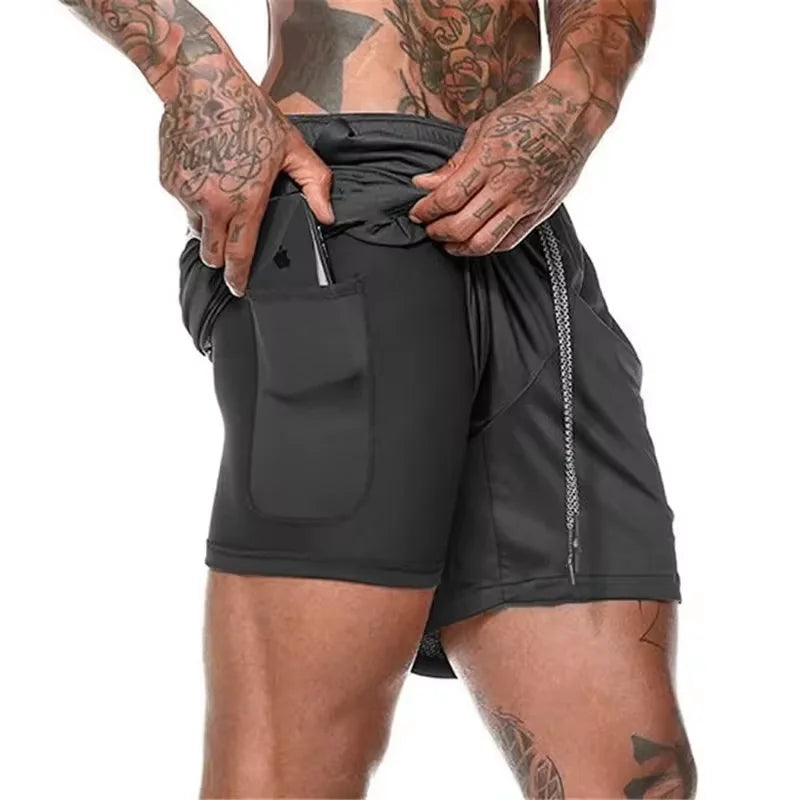 2024 Summer Men's New Fashionable Trend Leisure Gym Fitness Sports Double layer Shorts Outdoor Running Basketball Training Short