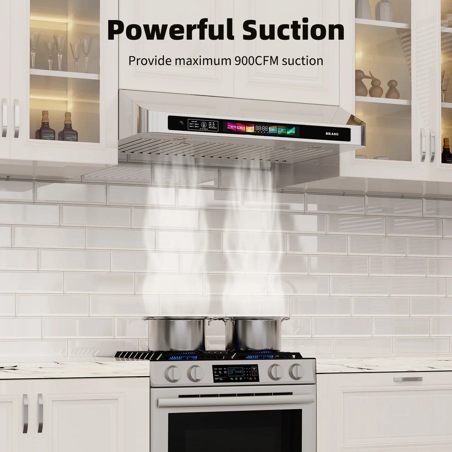 30/36 Inch Under Cabinet Range Hood with Voice/Gesture/Touch Control, 900 CFM Kitchen Vent Hood with 4-Speed Exhaust Fan