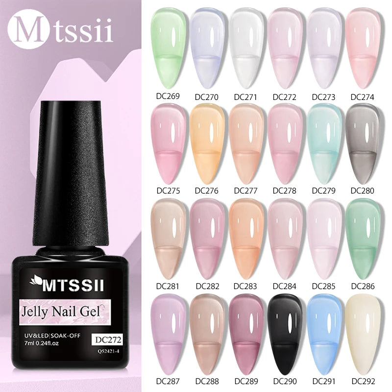 MTSSII 6Pcs/Set Jelly Gel Nail Polish Jelly Transparent Pink Green Black Blue UV Gel Nail Art Varnish Kit Spring Manicure Nails