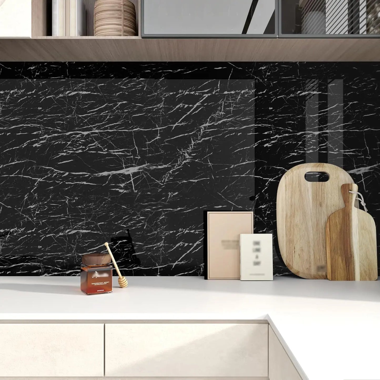 PVC Pearl Film Waterproof Wallpaper Room DIY Self-adhesive Black/White Wardrobe Kitchen High Gloss Paste Furniture Wall Stickers