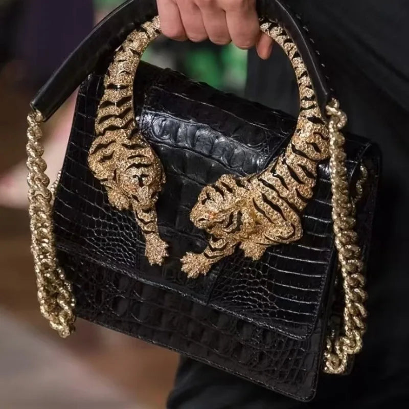 Chic Handbags For Women In Genuine Leather, By Luxury Brand With Decorative Elements, Timeless And Versatile Accessory