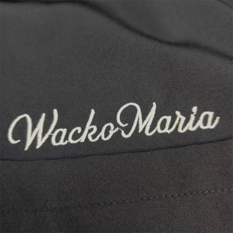 High-end Summer WACKO MARIA Solid Color Cursive wackomaria Embroidery Logo Simple Hawaii Short Sleeve Shirt