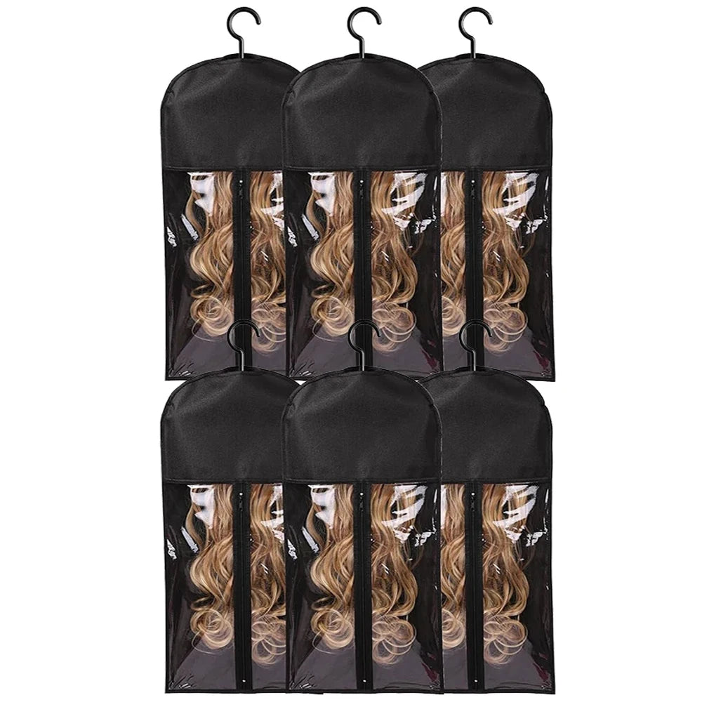 10PCS/3PCS/6PCS/1PCS Hair Extension Storage Bag with Hanger Transparent Wig Organizer Dustproof Holder for Hair Pieces