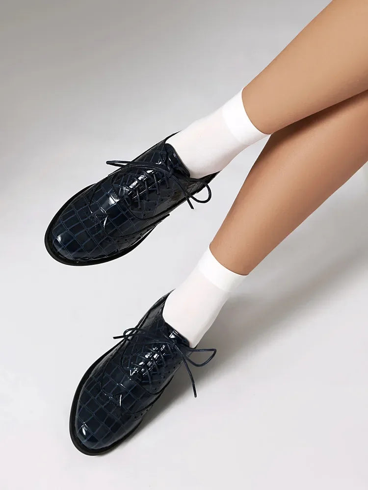 2025 Women Shoes Spring New Fashion Round Toe Lace Up Retro Single Shoe for Office Party Walk Thick Low Heeled big Size 48 775-1